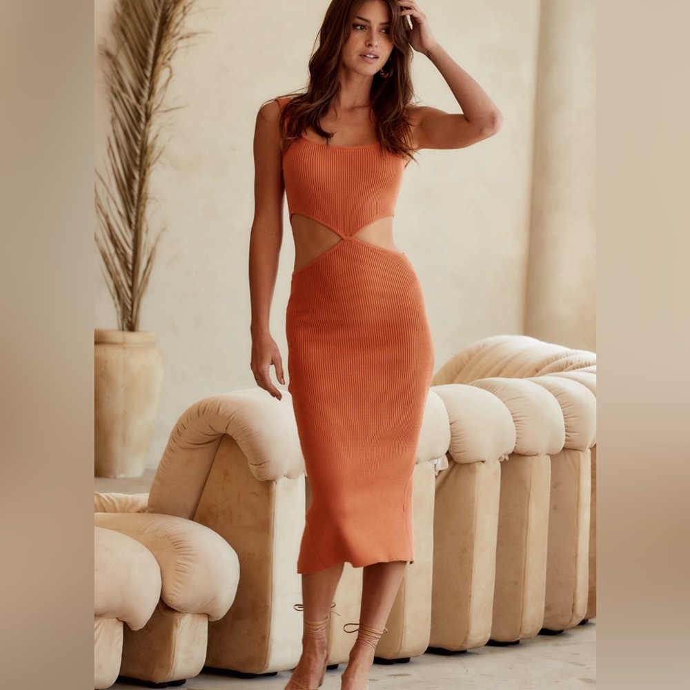 12th Tribe Allure Orange Cutout Dress - Small